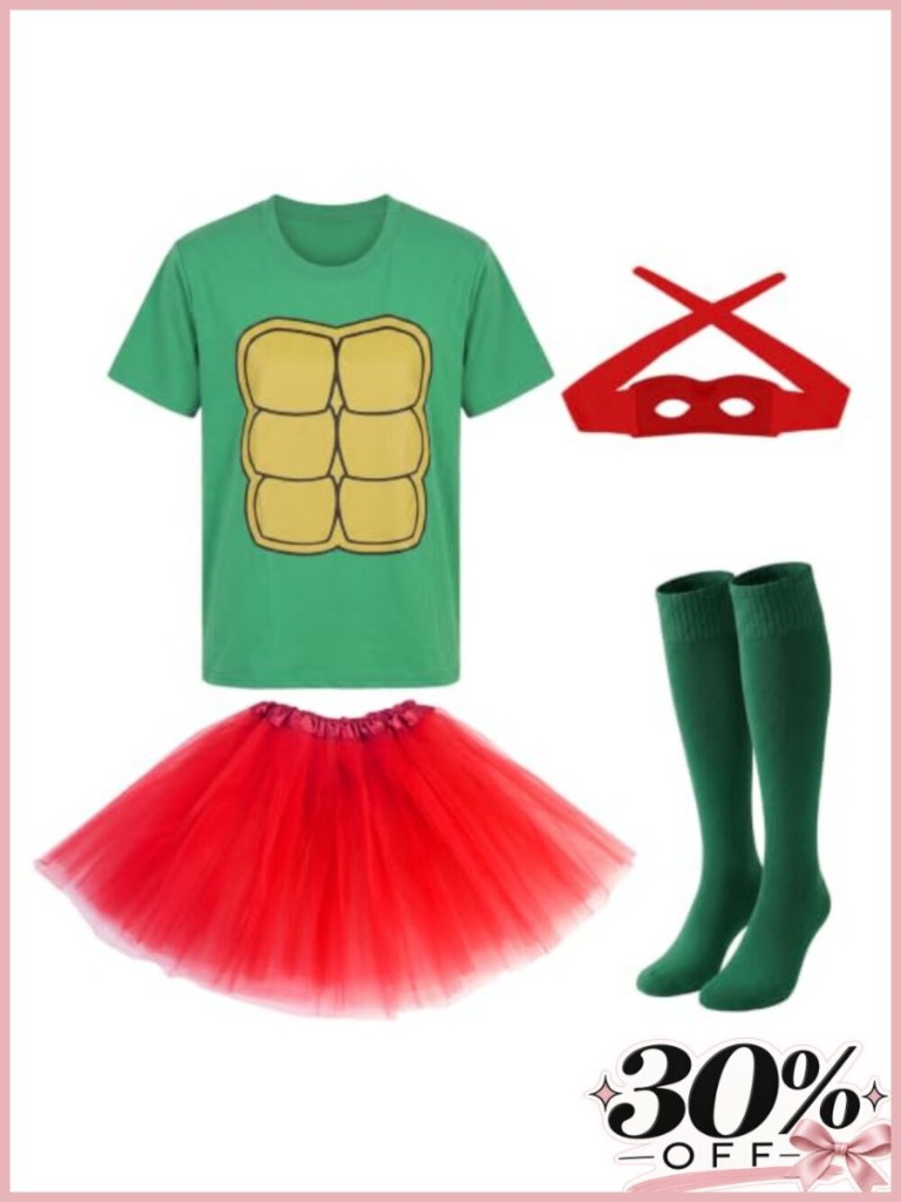 Turtle Costume Set Shirt TuTu Skirt Socks Eye Mask Halloween Party